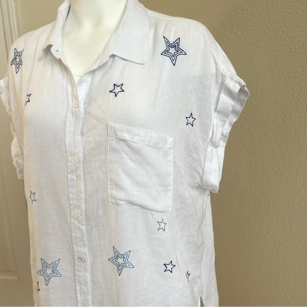 Rails NWT Whitney Navy Stitched Stars on White XL Linen Button Down - Picture 4 of 7